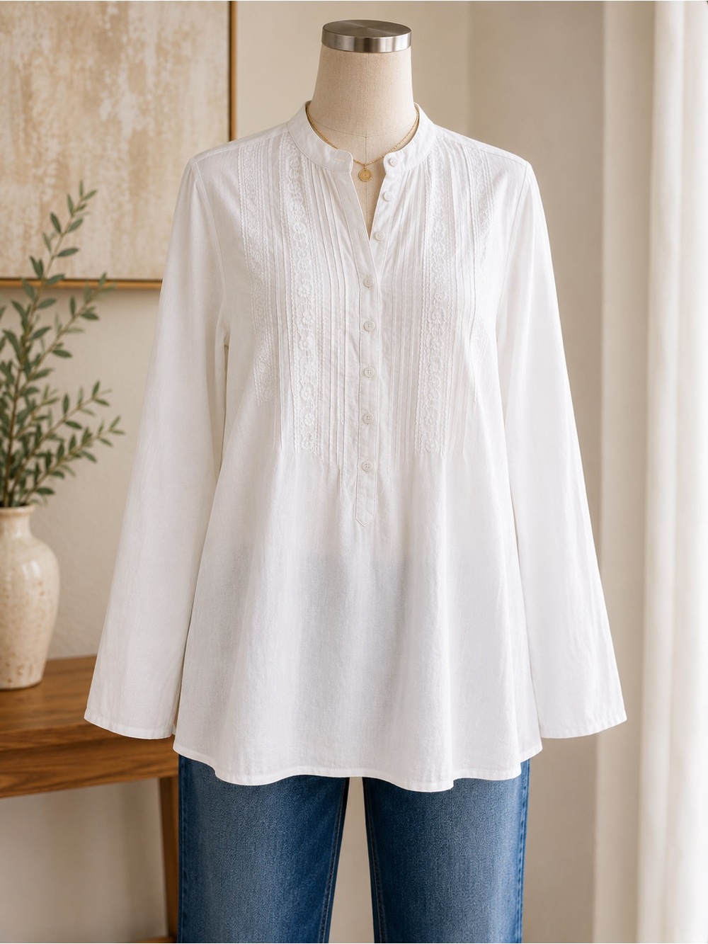 Lauren Ralph Lauren White Embroidered 100% Cotton Tunic Blouse-L-Coastal Grandma - Picture 1 of 8